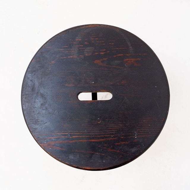 Black Vintage Black-Stained Wooden Tripod Stool with Tenon Joints For Sale - Image 8 of 13