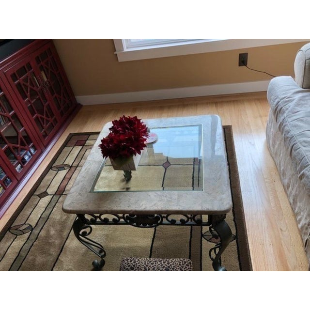 Shabby Chic Marble Wrought Iron and Glass Top Coffee Table Chairish