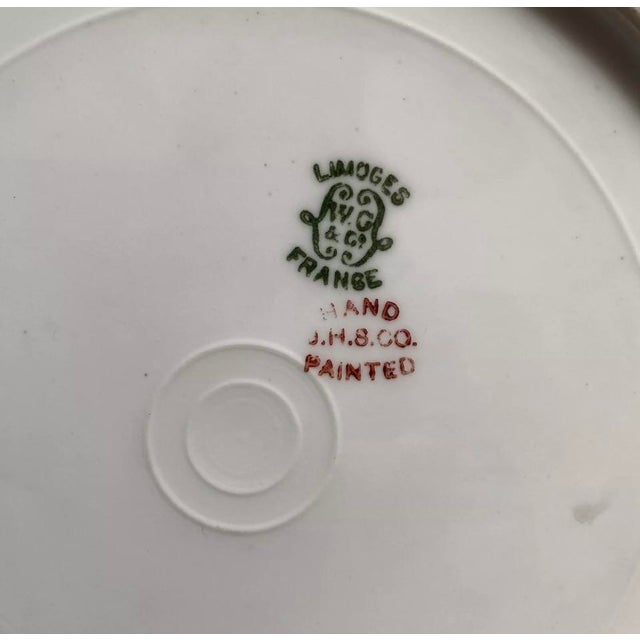 Brass Antique Art Nouveau Wg Limoges Jh Stouffer Chicago Hand Painted Cabinet Plate For Sale - Image 8 of 9