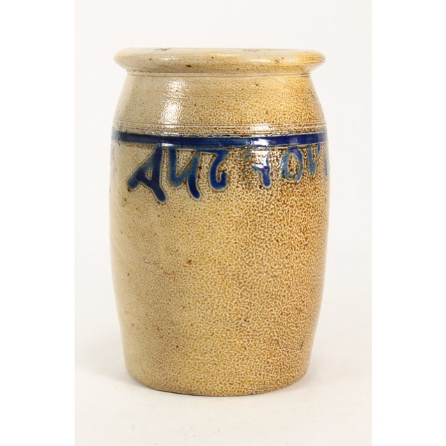 Rare 19th C Blue on Beige Stoneware Anchovies Jar, New England For Sale - Image 14 of 17