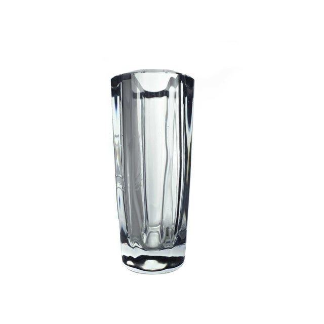 This masterfully handmade Mid-Century Modern Swedish crystal vase is a premier example of Scandinavian artisan...