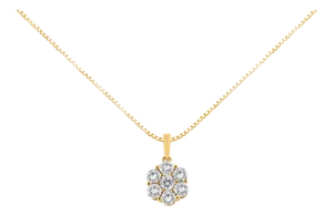 14K Yellow Gold 2.00 Cttw Brilliant Round-Cut Diamond 7 Stone Flower Cluster 18" Pendant Necklace