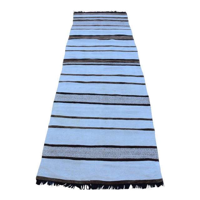 1970s Scandinavian Hand Knotted White Runner Rug For Sale