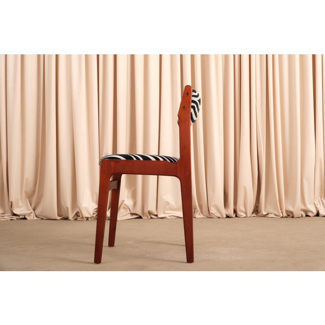 Vintage Set of 4 Danish Modern Teak Dining Chairs 1960s Zebra Print For Sale - Image 14 of 18
