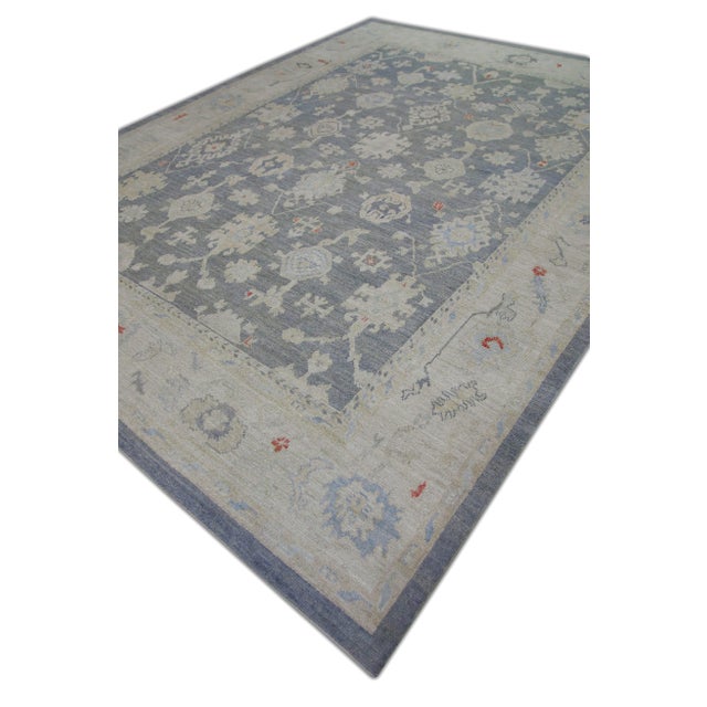 Turkish Oushak Rug Charcoal Gray & Ivory Handwoven Wool Rug 9'2" x 12' This Turkish Oushak rug is crafted from handwoven...
