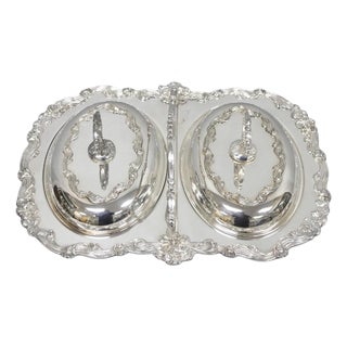 Vintage Sheffield Silver Plated Victorian Double Buffet Serving Dish Platter For Sale