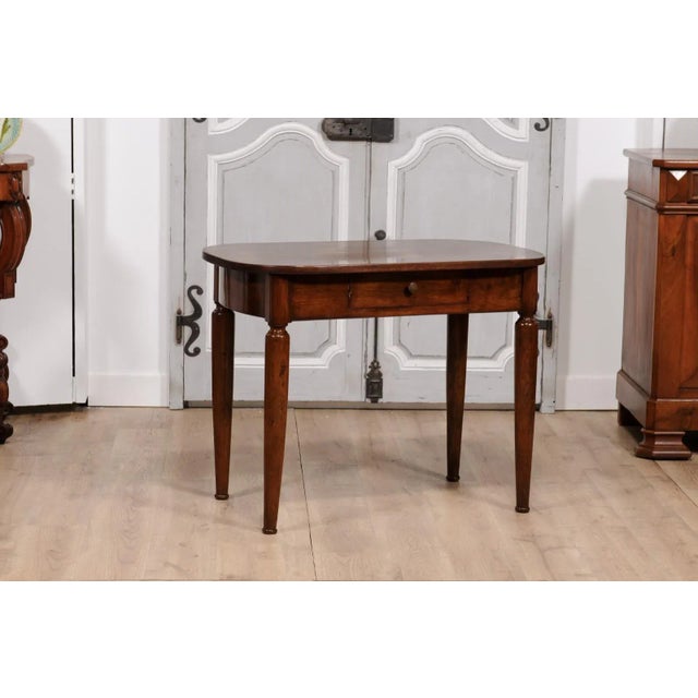 Italian Walnut 1890s Side Table with Oval Top, One Drawer and Cylindrical Legs For Sale In Atlanta - Image 6 of 12