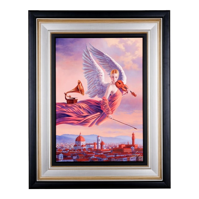 2018 Michael Cheval "Angel of Renaissance" Artist Signed & Numbered Limited Edition Lxxix/Cc Black Outer & Silver Inner Frame Dye Sublimation Aluminum For Sale