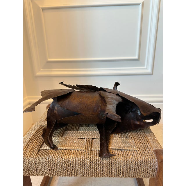 Metal Vintage Brutalist Metal Winged Pig Garden Sculpture For Sale - Image 7 of 13