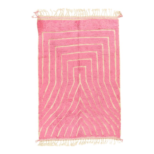 Vintage Moroccan Rug by Berber Tribes of Morocco, pink wool and cream color For Sale