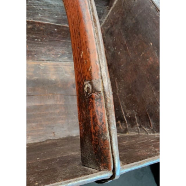 Antique 19th Century Chinese Fir Wood Rice Basket/Bucket, Iron Brackets For Sale - Image 4 of 12