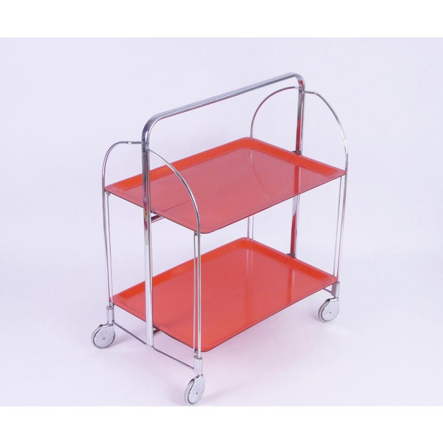 Vintage Orange Foldable Bar Cart in Chrome Metal, 1960s For Sale - Image 9 of 9