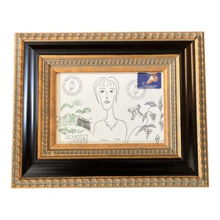 Contemporary Original Judy Henn “First Day Protecting the Alps” Abstract Ink Drawing/Collage Framed For Sale