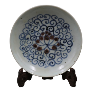 Early 20th Century Chinese Vintage Ceramic Dish,Blue and White Porcelain Dish Hand Painted Lotus Flower Pattern