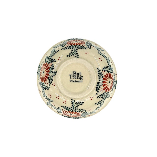 Contemporary Asian Modern Bat Trang Vietnam Multipurpose Ceramic Bowls Hand Painted in Red & Blue Floral Motif - Set of 6 For Sale - Image 3 of 8