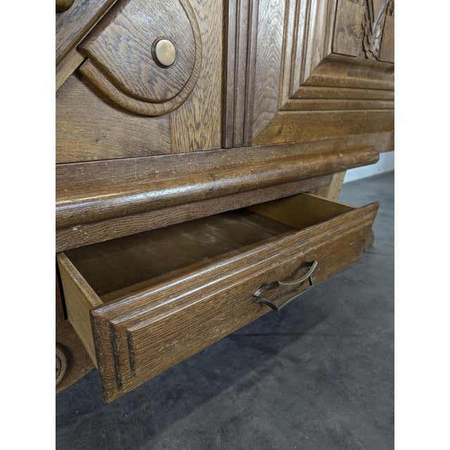 Beige Art Deco Carved Oak Buffet with Marble Medallion in the style of Charles Dudouyt, 1930s For Sale - Image 8 of 12