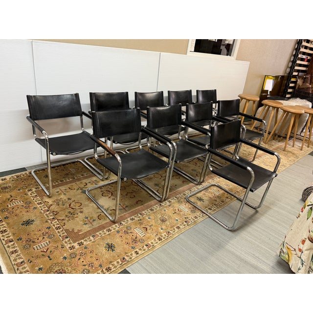 Mart Stam for Linea Veam 1970's S34 Leather Cantilever Armchairs , Set of 6 For Sale - Image 15 of 15