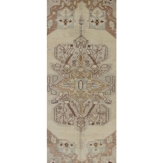 Vintage Hand Knotted Turkish Oushak Rug With Large Floral Medallion 4'4" X 9'2" For Sale - Image 4 of 6