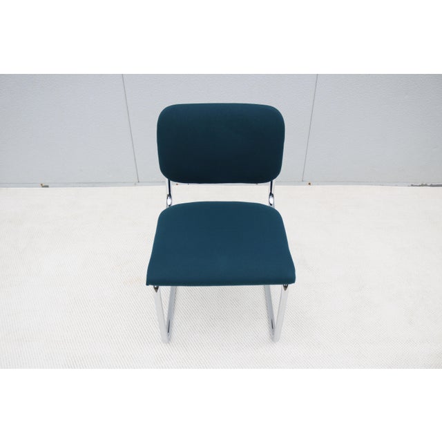 Gordon International Bauhaus Marcel Breuer Cesca Upholstered Side Chair in Blue Fabric by Gordon For Sale - Image 4 of 18
