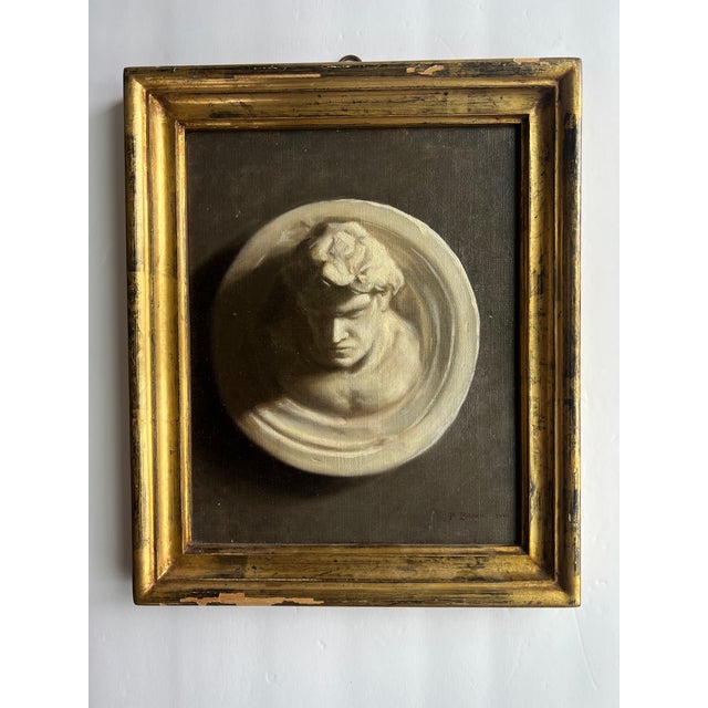 English Acrylic Painting of a Marble Figure of a Man For Sale - Image 3 of 8