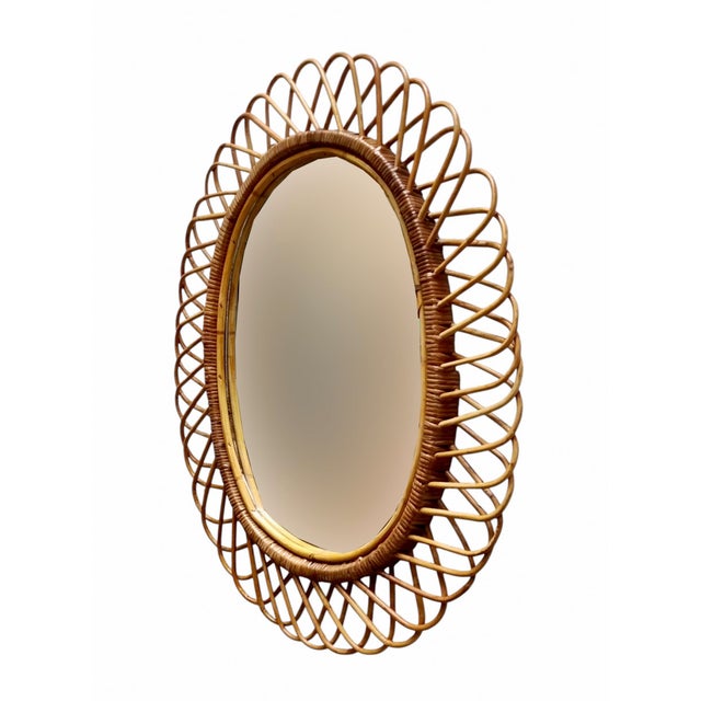 Oval Rattan and Bamboo Wall Mirror by Franco Albini, 1960s For Sale - Image 3 of 10