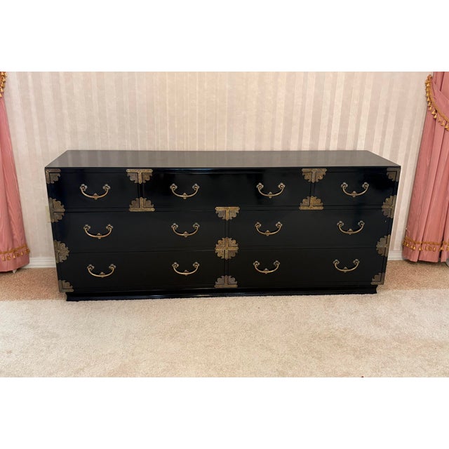 1960s Chokin Art Collection Black Lacquered/Brass Asian Style Campaign Dresser For Sale - Image 5 of 6
