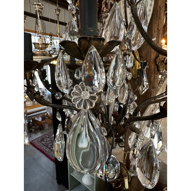 Brass Vintage Ornate Six Arm Brass and Crystal Chandelier For Sale - Image 8 of 12