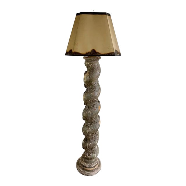19th Century Italian Baroque Floor Lamp With Distressed Wood Base For Sale