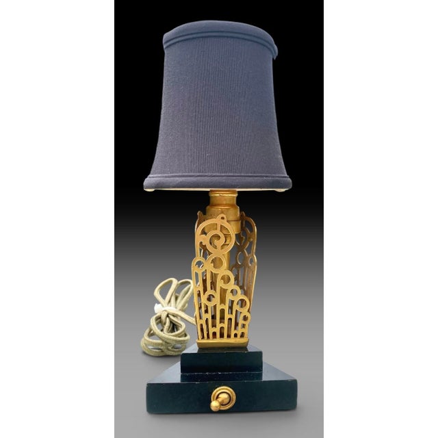 1930s American Art Deco Brass Wood Boudoir Lamps Silk Shades - a Pair For Sale - Image 16 of 16