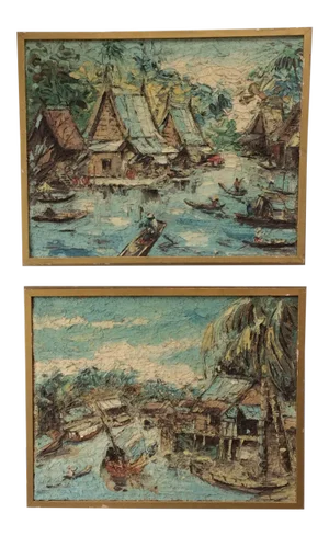 Vintage Southeast Asian Paintings - A Pair
