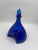 Item: Handcrafted, intense cobalt blue glass bottle with matching stopper, total height approx. 22 cm; sculptural, three-...