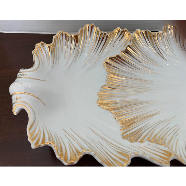 Metal Antique Porcelain Shell Serving Dish 19th C. Gold Gilt For Sale - Image 7 of 12
