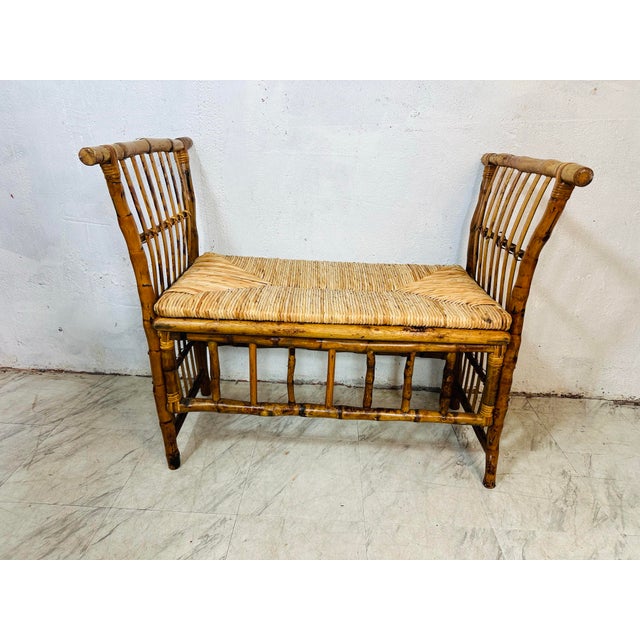 1980s Vintage Coastal Rattan Bench For Sale - Image 5 of 8