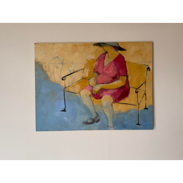 1980s Vintage Figurative Impressionist Seated Woman Oil on Canvas Painting For Sale - Image 10 of 11