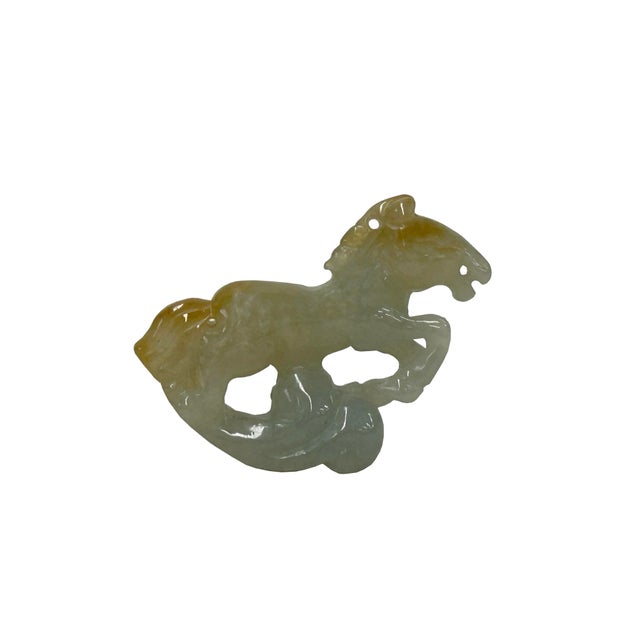Chinese Yellow White Stone Carved Horse Shape Pendant Display Art For Sale In San Francisco - Image 6 of 9