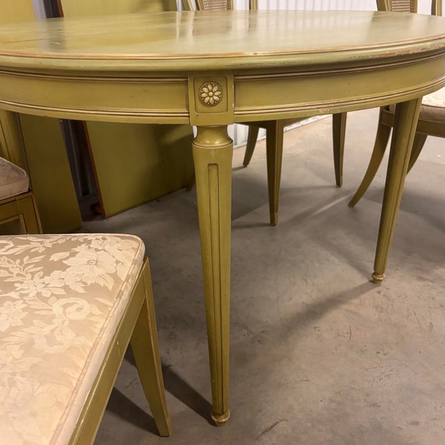 Mid 20th Century Dixon Powdermakers Mid Century Gustavian Swedish Style Extension Dining Table Set With 6 Cane Chairs For Sale - Image 4 of 12