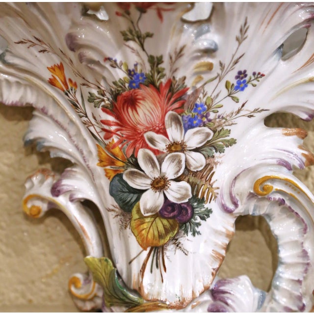 Early 20th Century French Barbotine Faience Floral Wall Pocket For Sale - Image 4 of 9