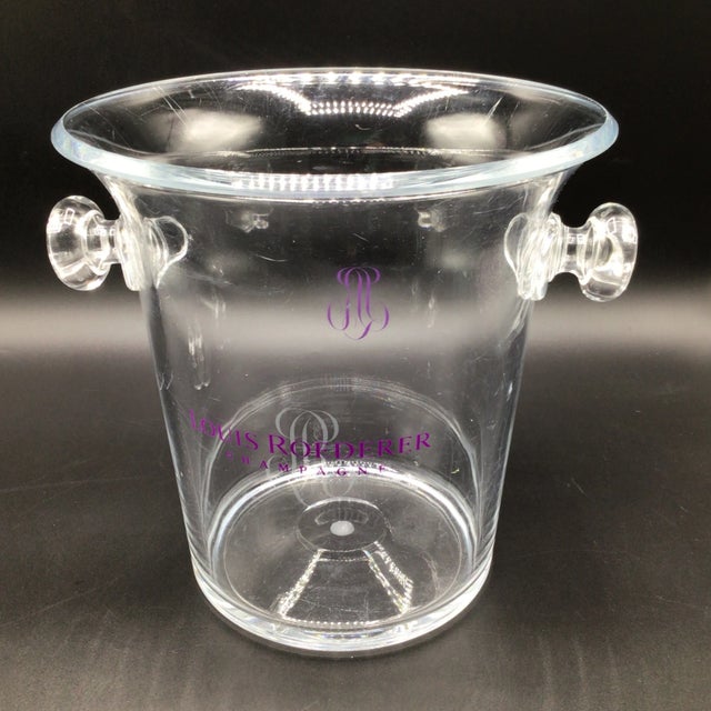 French Louis Roederer Lucite Champagne Cooler Bucket With 2 Orrefors Toasting Flutes- Group of 3 For Sale - Image 3 of 12