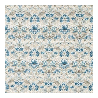 Morris & Co. Strawberry Thief WW Fabric in Mineral Blue/Linen For Sale