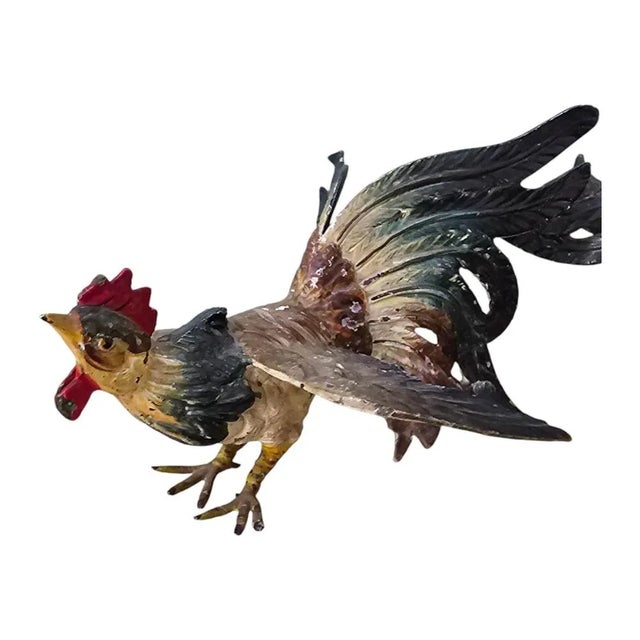 Antique Painted Metal Rooster Decorative Figurines, 1920s, Set of 2 For Sale - Image 6 of 10