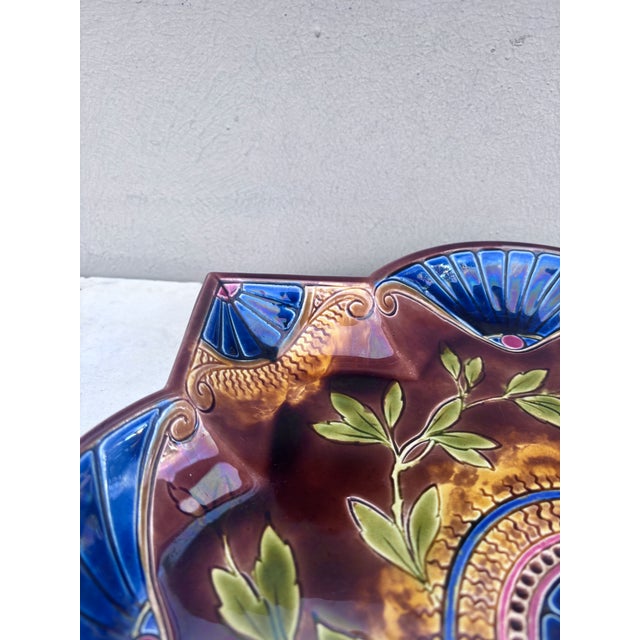 Late 19th Century Large French Majolica Olives Leaves Platter Sarreguemines, Circa 1870 For Sale - Image 5 of 7