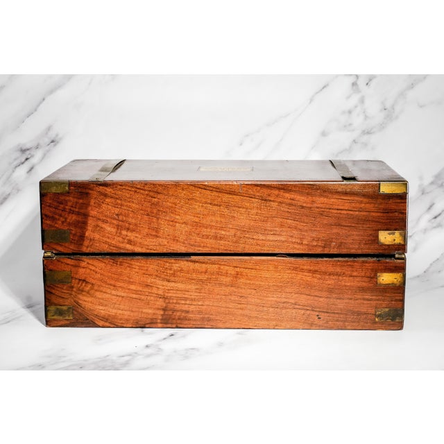 Incredible Large Victorian Antique Brass and Wood Writing Slope Box Lap Desk English Country Home Decor For Sale - Image 11 of 18