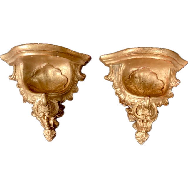 Gold Pair of Italian Gold Gilt Wall Brackets For Sale - Image 8 of 8