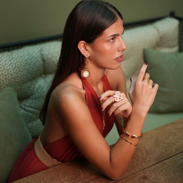 Cleopatra Ruby Stone & Gold Cuff Chunky Bracelet For Sale - Image 4 of 8