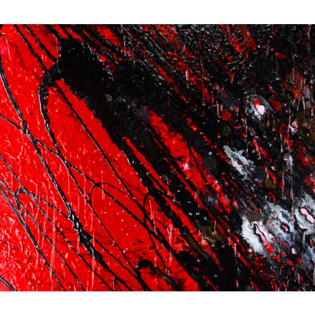 Red and Black Abstract Expressionist Composition in Acrylic on Canvas High contrast composition by California artist...
