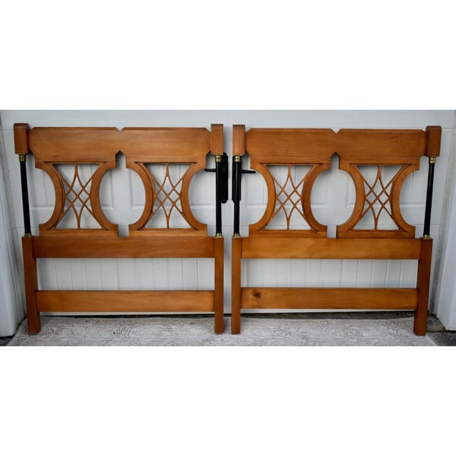 Vintage Pair of Twin Size Regency Inlaid Mahogany Headboards W/Brass Fittings For Sale - Image 10 of 13