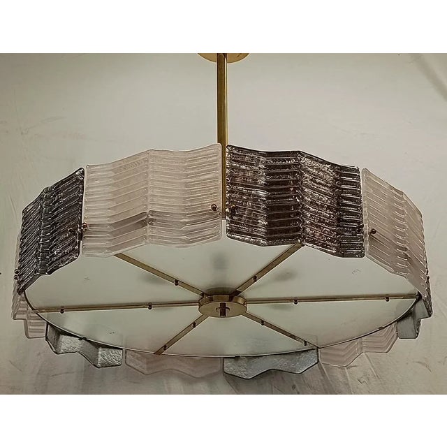 Mid-Century Style Round Murano Art Glass and Brass Pendant Light, 2000s For Sale - Image 9 of 10