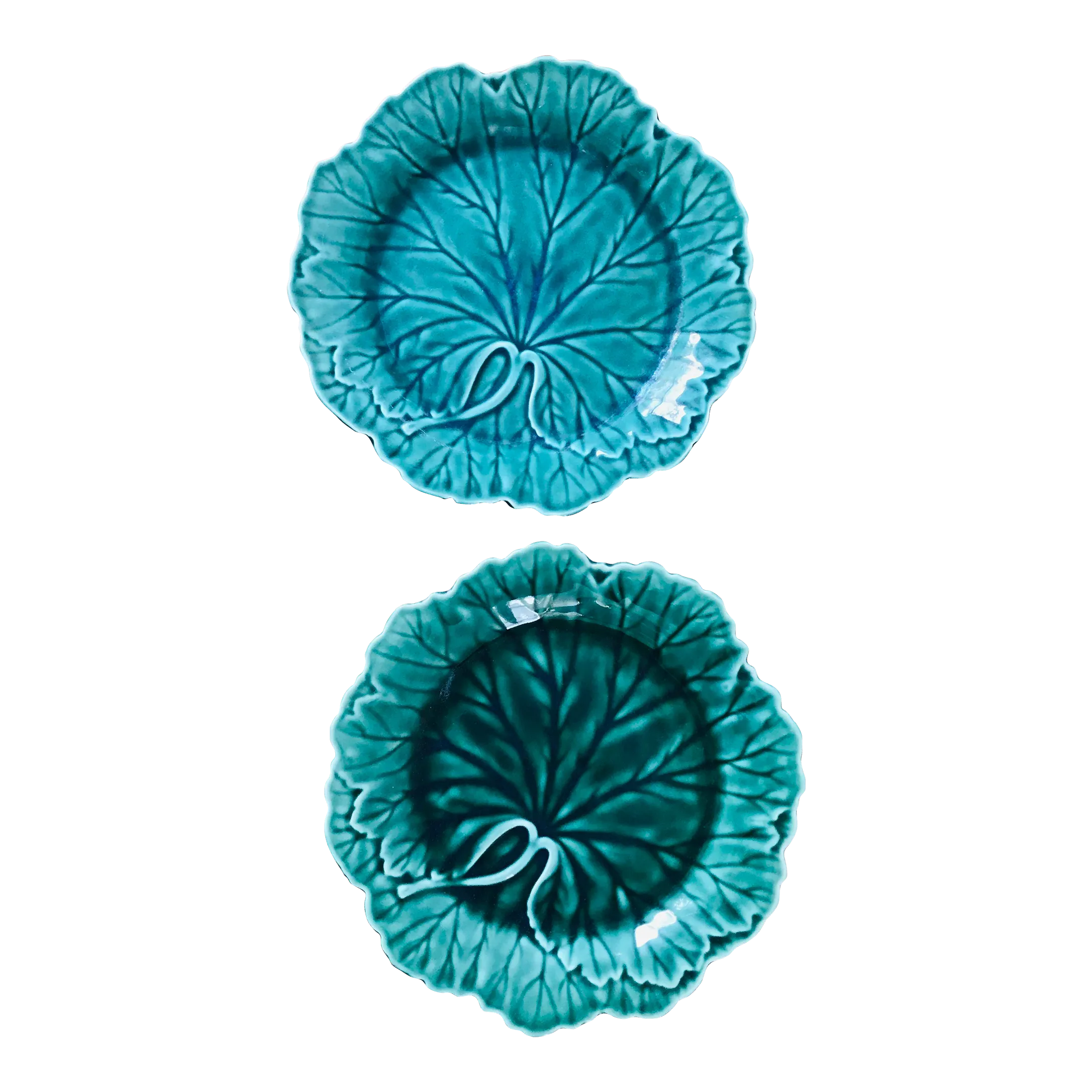 Vintage Green Majolica Wedgwood Cabbage Leaf Wall Plate - Set of 2