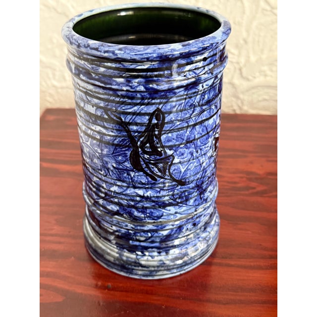 Mid 20th Century Studio Pottery Blue Glazed Utensil Holder, Signed For Sale - Image 5 of 8