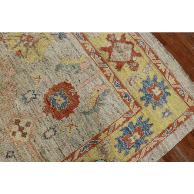 Early 21st Century Zabihi Collection Stunning Turkish Blue Yellow Oushak Rug - 8'3" x 9'5" For Sale - Image 10 of 12